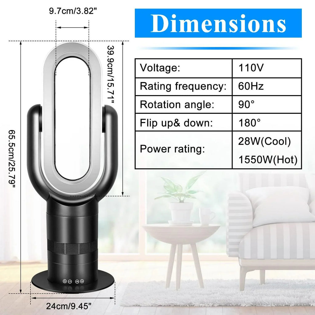 Nouveauté 2026 – Ventilateur tour sans pales Dubbin (66 cm). Chauffage et refroidissement combinés. Télécommande incluse. Noir