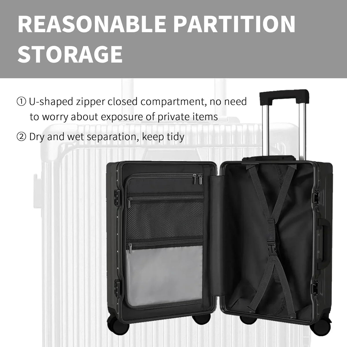 Nouveauté 2026 – Nouvelle valise cabine avec port de chargement USB, compartiment avant, serrure TSA, valise rigide cabine approuvée par les compagnies aériennes avec roulettes multidirectionnelles (grise, 20 pouces