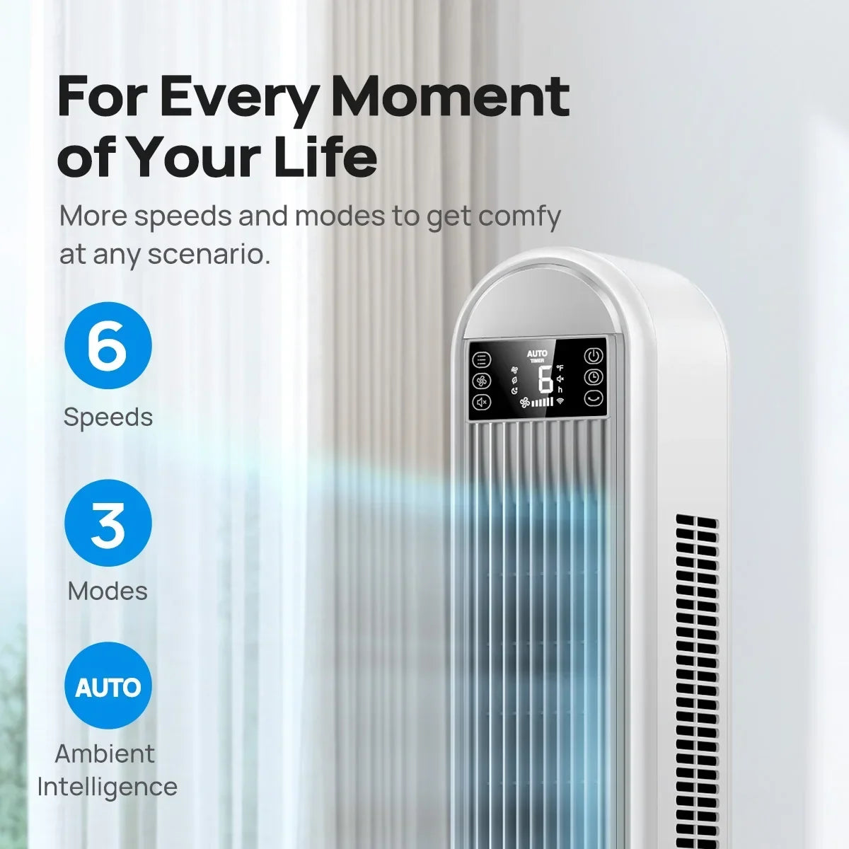 Nouveauté 2026 – Ventilateur tour Dreo pour la maison, ventilateur sur pied de 107 cm avec télécommande, ventilateur oscillant de 229 cm pour l'intérieur, ventilateurs de chambre silencieux (34 dB), 6 vitesses, 4 modes, minuterie de 12 heures, ventil
