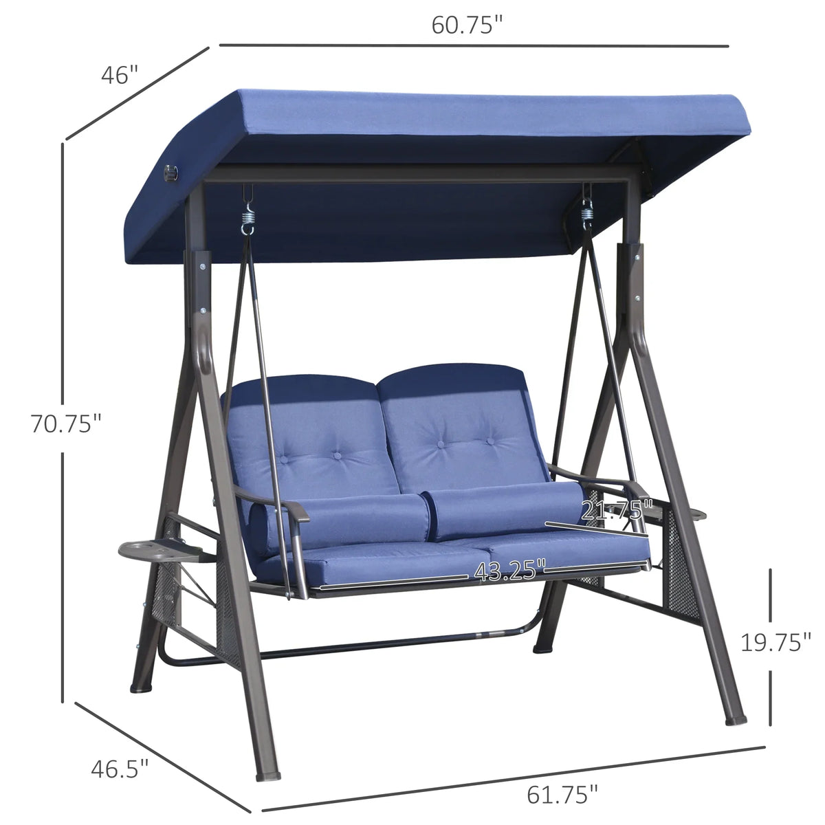 Nouveauté 2026 – Balancelle de patio Outsunny 2 places pour 2 personnes avec auvent réglable, coussins moelleux, coussins décoratifs et plateau, beige