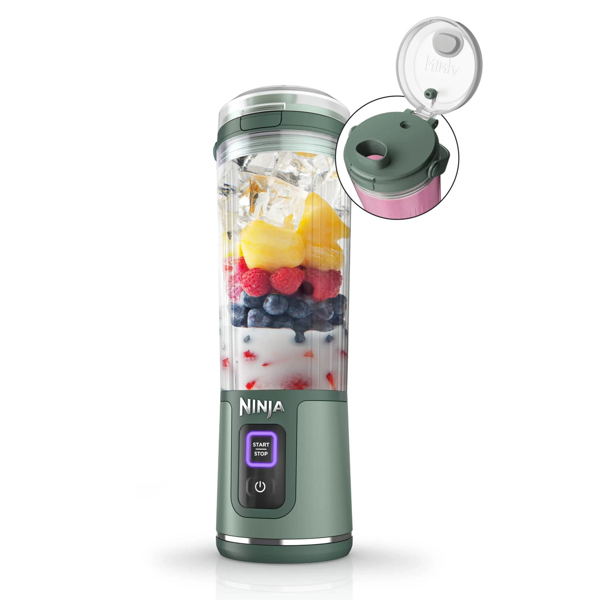 Nouveauté 2026 – Blender portable Ninja Blast , sans fil, bol de 532 ml (18 oz), blender individuel pour milkshakes et smoothies, sans BPA, couvercle étanche et bec verseur, rechargeable par USB-C, pièces compatibles lave-vaisselle, violet métallisé