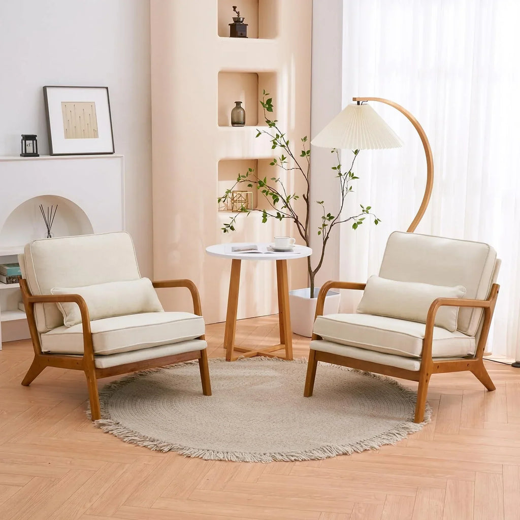 Nouveauté 2026 – Fauteuil de lecture Accent Chairs , fauteuil lounge en lin avec structure en bois massif, style moderne du milieu du siècle, montage facile, pour salon - Beige