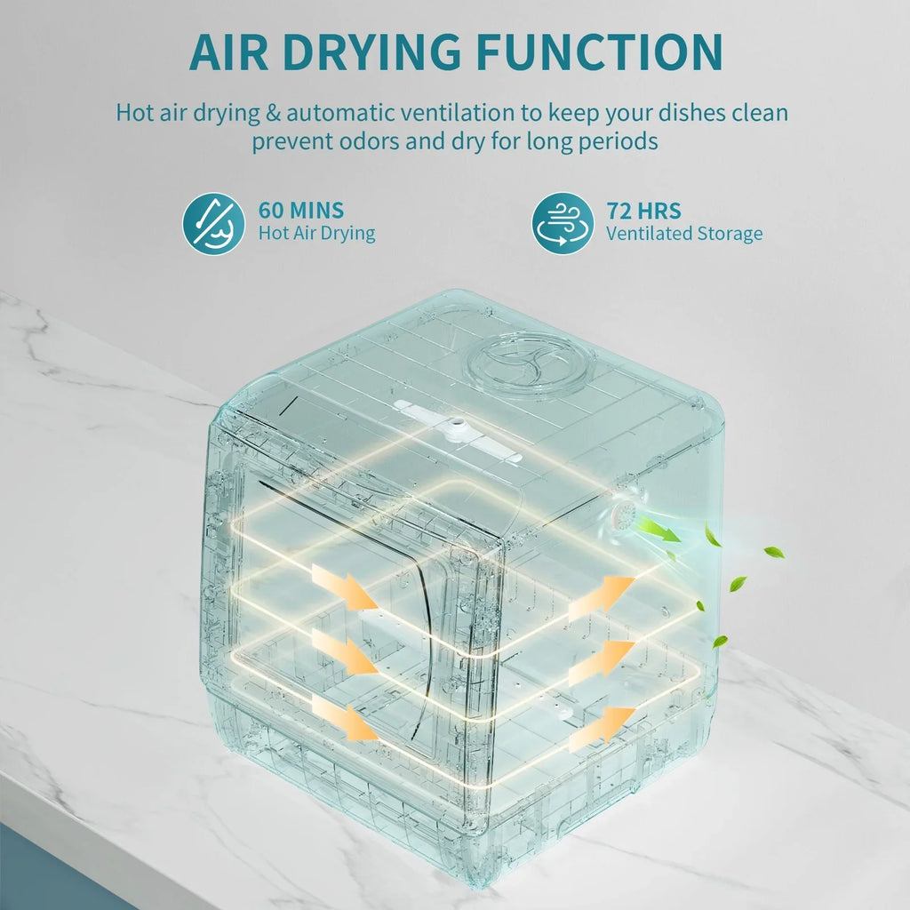 Nouveauté 2026 – Lave-vaisselle portable de comptoir AIRMSEN avec réservoir d'eau intégré de 5 litres et fonction de séchage à l'air, 5 programmes de lavage, mini lave-vaisselle, AE-TDQR03