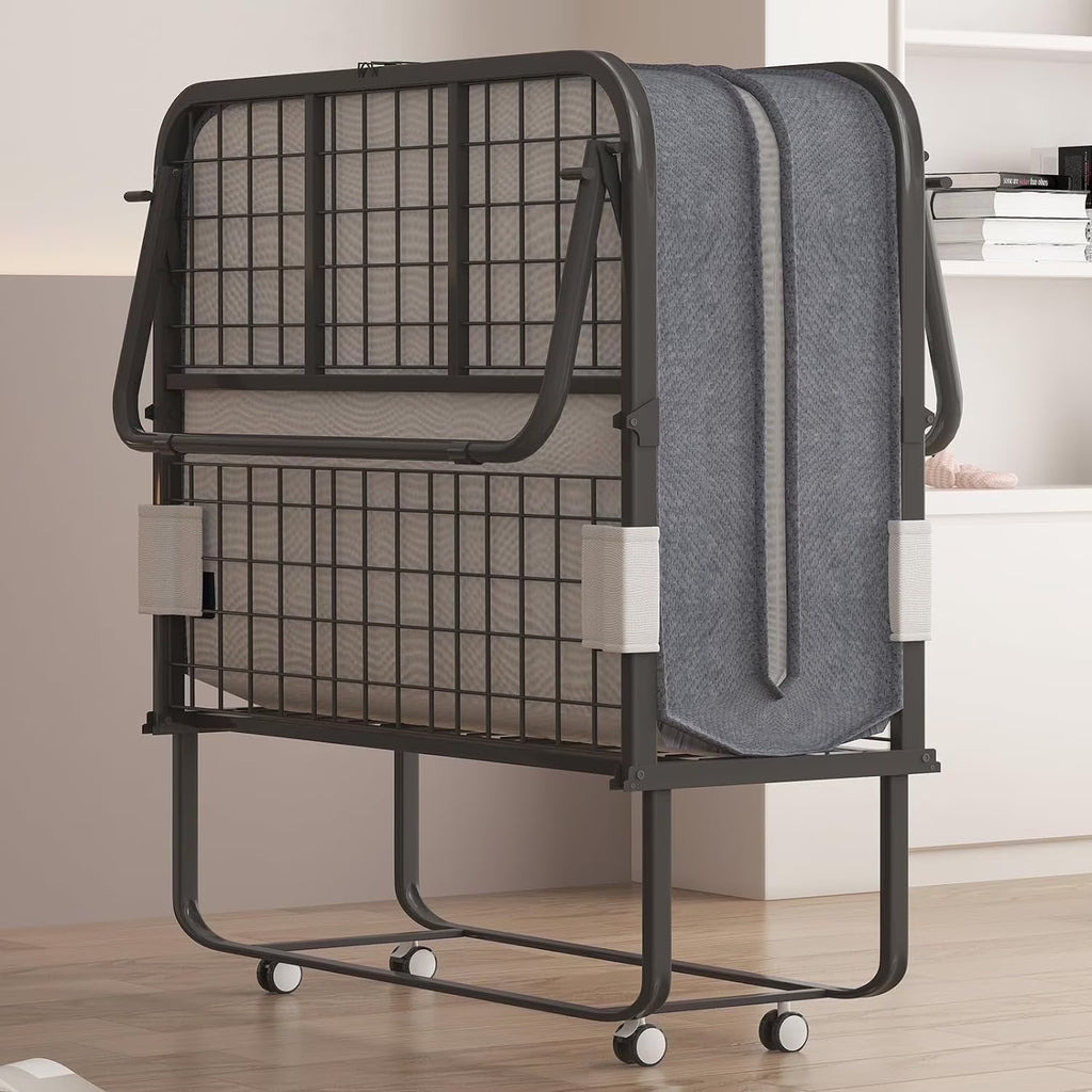 Nouveauté 2026 – Lit pliant Puremind avec matelas en mousse de 10 cm, lit d'appoint 190 x 79 cm pour adultes, lit portable avec roulettes verrouillables, montage et déplacement faciles, standard