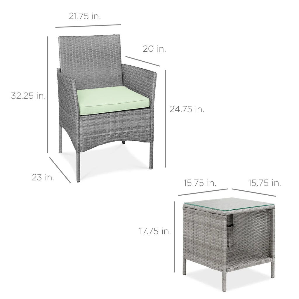 Nouveauté 2026 – Ensemble bistro de jardin 3 pièces en résine tressée Best Choice Products , avec 2 chaises et une table - Gris/Bleu marine