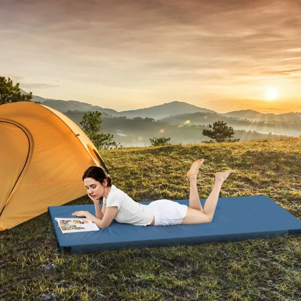 Nouveauté 2026 – Matelas de camping pliable Spaco avec coussin en mousse haute densité et fond antidérapant, matelas gonflables et sacs de couchage pour l'extérieur (jardin, cour, bleu marine