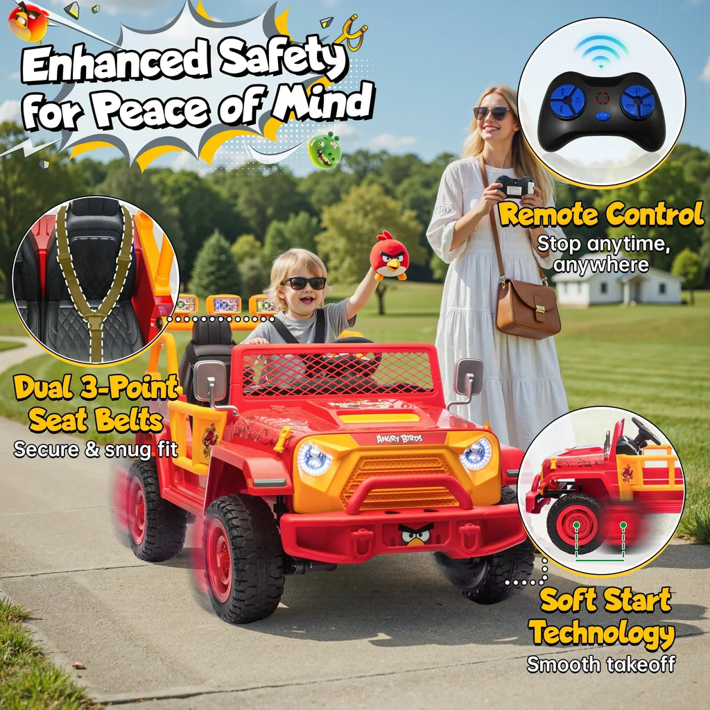 Nouveauté 2026 – Joyracer , véhicule électrique 24 volts pour enfants de 3 à 8 ans, sous licence Angry Birds, avec télécommande, pelle, Bluetooth, phares et roues motorisées. Convient aux enfants jusqu'à 60 kg (130 lbs). Couleur verte