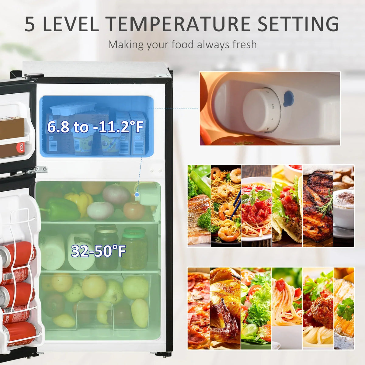 Nouveauté 2026 – Mini-réfrigérateur de 3,2 pi³ avec congélateur, réfrigérateur compact à deux portes avec thermostat réglable, étagère et porte réversible, idéal pour une chambre, une résidence étudiante ou un bureau à domicile. Économe en énergie, n