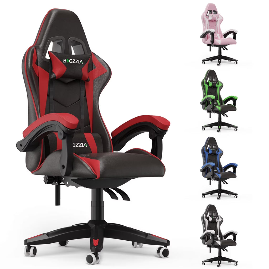 Nouveauté 2026 – Chaise de jeu Bigzzia , chaise de bureau ergonomique avec appui-tête et soutien lombaire réglables en hauteur, pour adultes et adolescents, noir et blanc