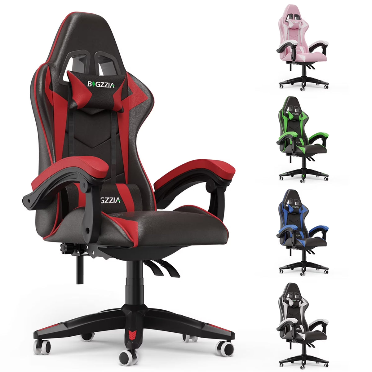 Nouveauté 2026 – Chaise de jeu Bigzzia , chaise de bureau ergonomique avec appui-tête et soutien lombaire réglables en hauteur, pour adultes et adolescents, noir et blanc