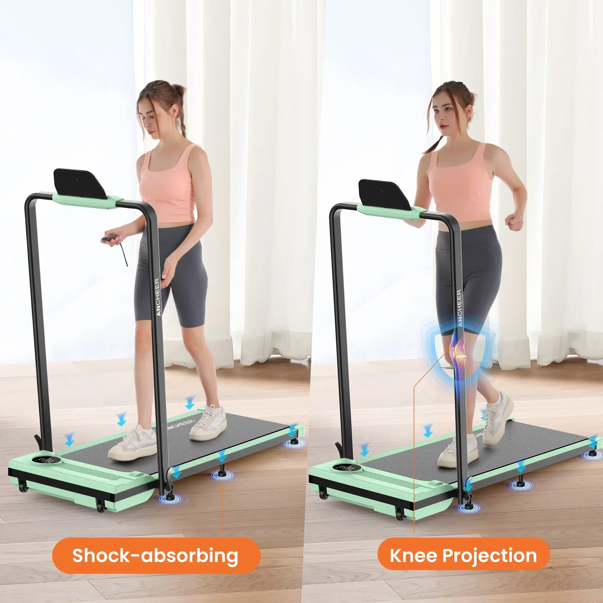 Nouveauté 2026 – Tapis de marche pliable et portable ANCHEER , capacité de 136 kg (300 lb), vitesse de 12 km/h (7,5 mi/h), à placer sous un bureau, avec télécommande et écran LED, 2 en 1, pour la maison, le bureau ou l'exercice (rose