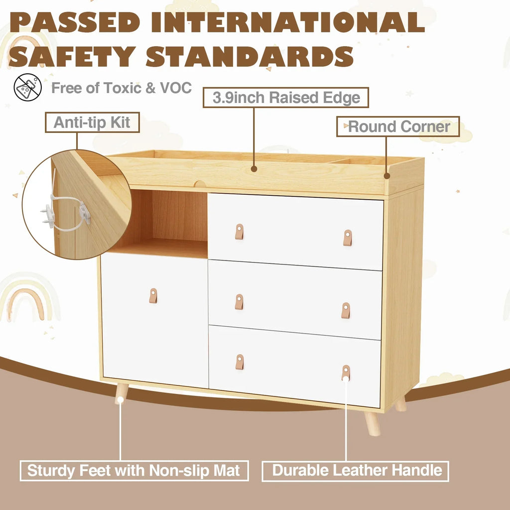 Nouveauté 2026 – Table à langer/commode pour chambre de bébé OXYLIFE , 114 cm (45 po), avec 4 tiroirs et une étagère, blanche
