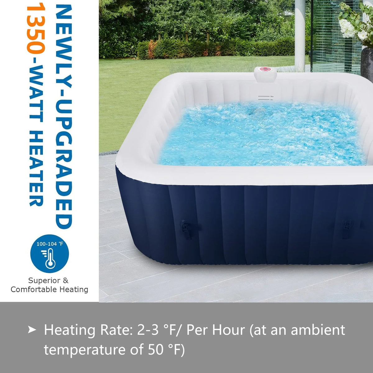Nouveauté 2026 – Spa gonflable portable d'extérieur , 185 cm (73 pouces), 4 à 6 personnes, avec panneau de commande, 130 jets, couverture isolante et protection de fond, température jusqu'à 40 °C (104 °F), gris