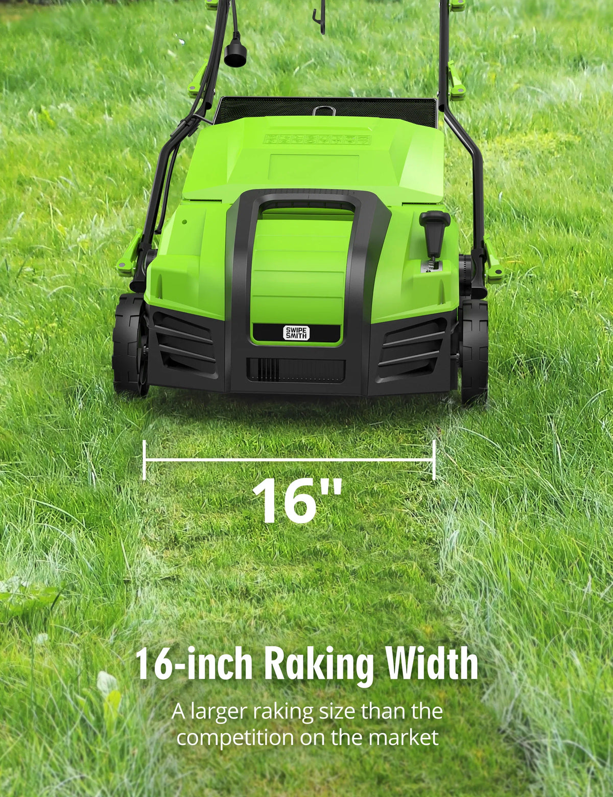 Nouveauté 2026 – Scarificateur électrique SWIPESMITH 16" 15 A , avec réglage de profondeur à 5 positions, sac de ramassage de chaume amovible de 14,5 gallons, pliage rapide, préserve la santé de votre pelouse