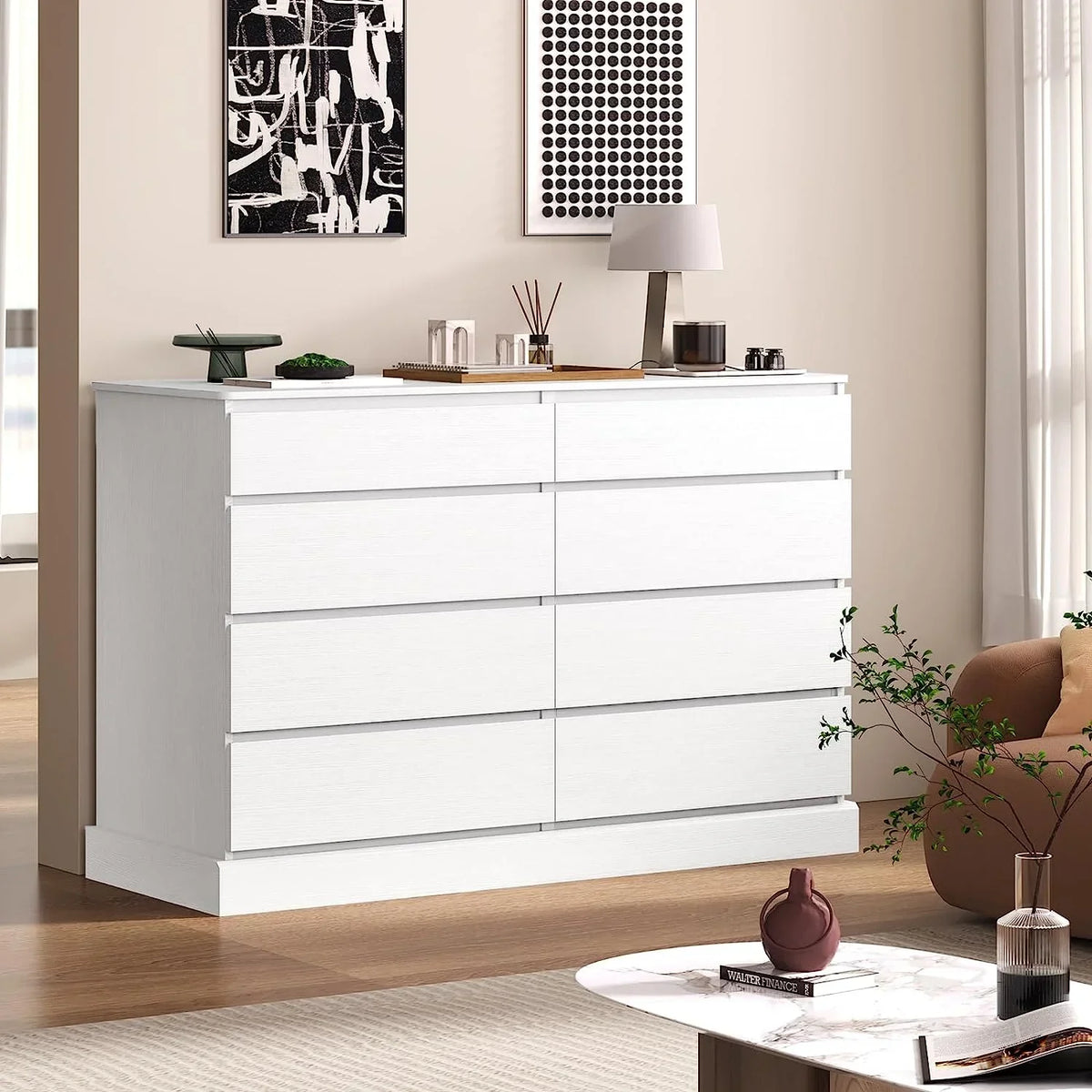 Nouveauté 2026 – Commode double à 8 tiroirs en bois noir, idéale pour la chambre à coucher ou le salon. Grand meuble de rangement pour la maison ou le salon