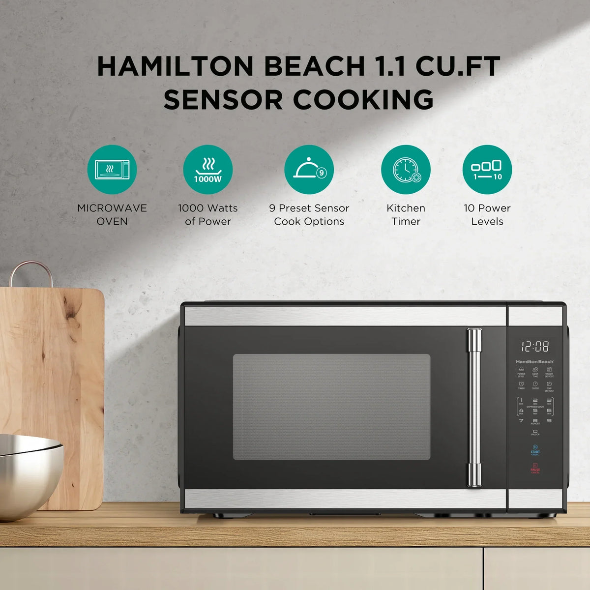 Nouveauté 2026 – Four à micro-ondes de comptoir Hamilton Beach , 1,1 pi³, noir et acier inoxydable