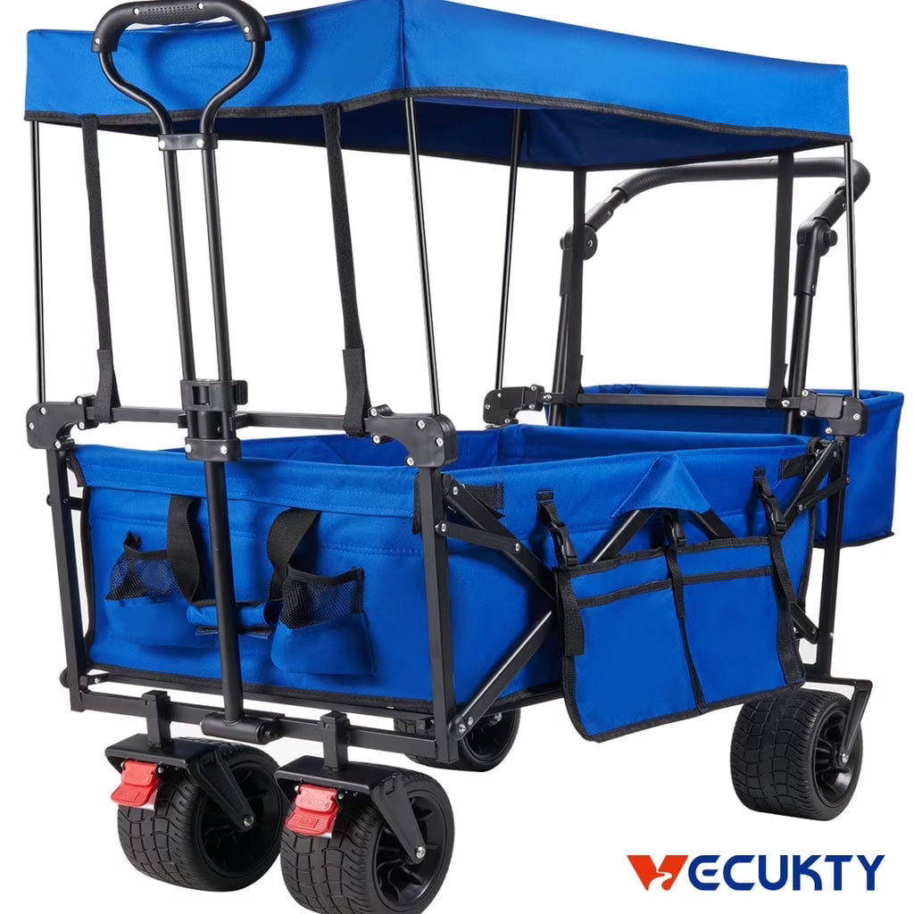 Nouveauté 2026 – Chariot de jardin pliable VECUKTY avec auvent amovible, noir