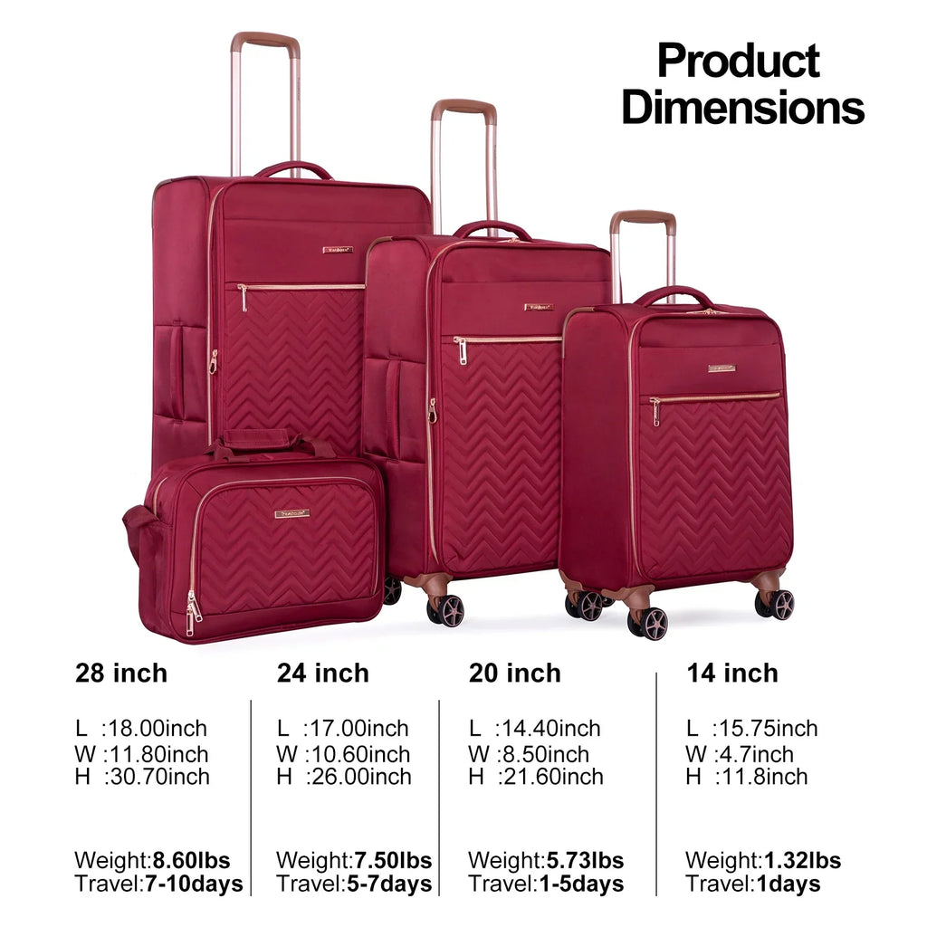 Nouveauté 2026 – Ensemble de 4 bagages Travelhouse : valise souple extensible et légère avec doubles roulettes multidirectionnelles (noir