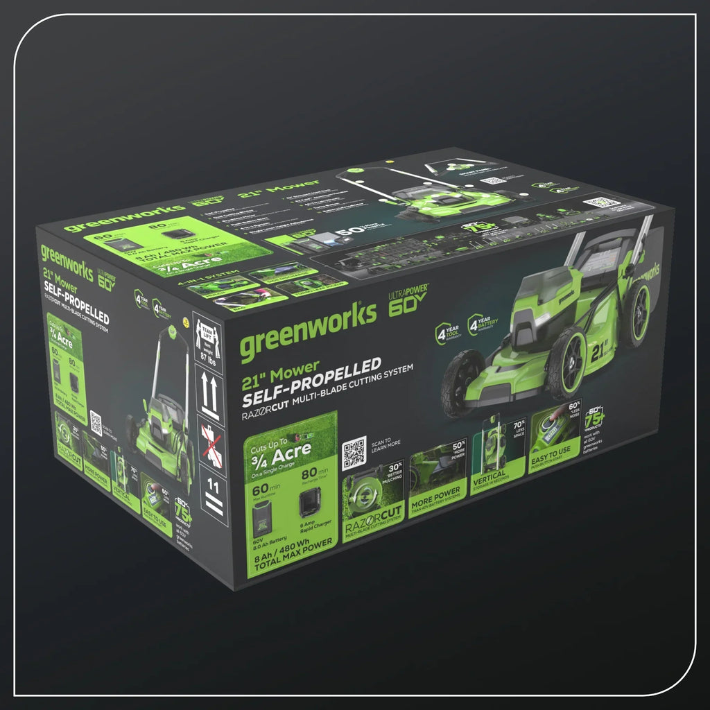 Nouveauté 2026 – Tondeuse à gazon autotractée Greenworks 60V 21" avec (1) batterie 8,0 Ah et chargeur rapide 2546402