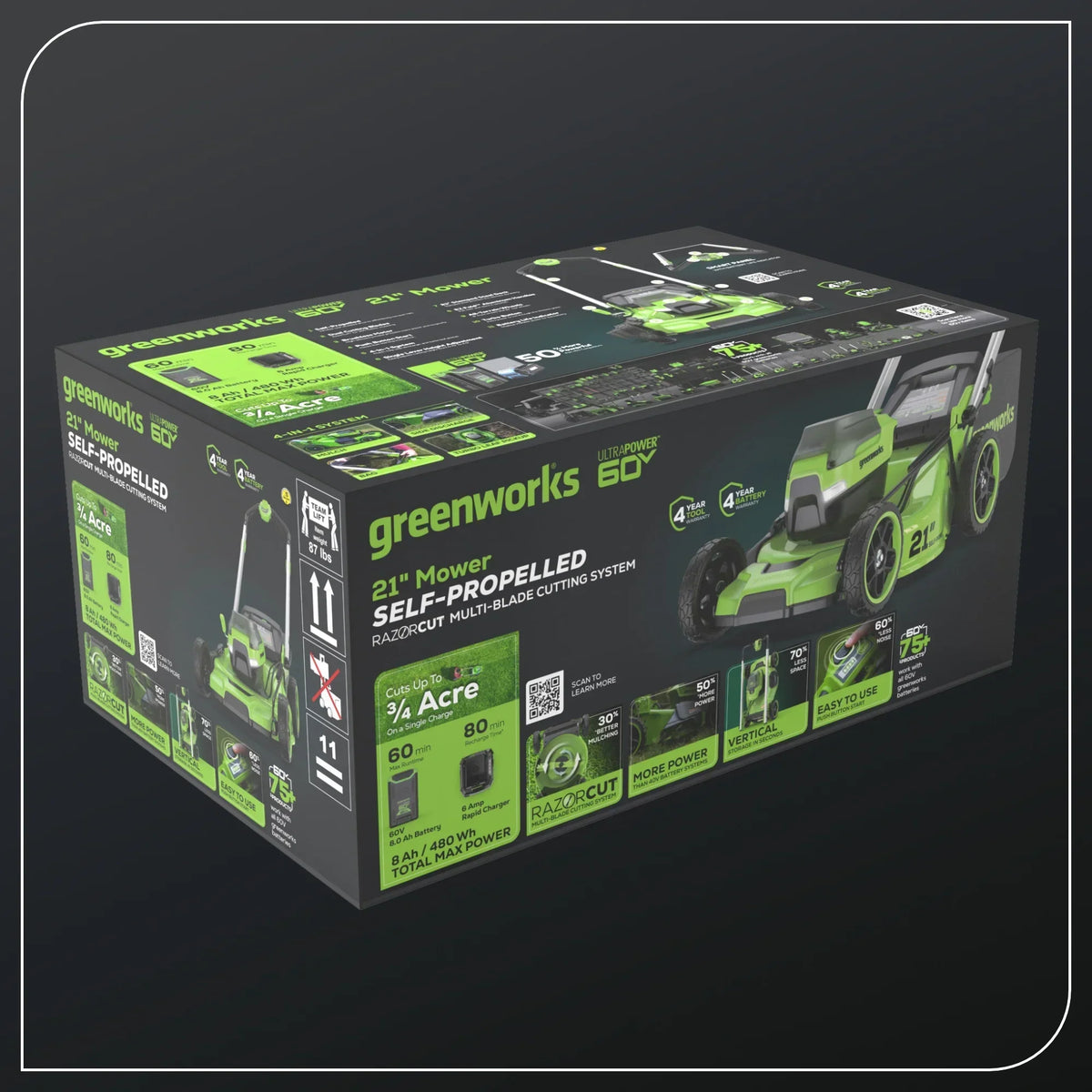 Nouveauté 2026 – Tondeuse à gazon autotractée Greenworks 60V 21" avec (1) batterie 8,0 Ah et chargeur rapide 2546402