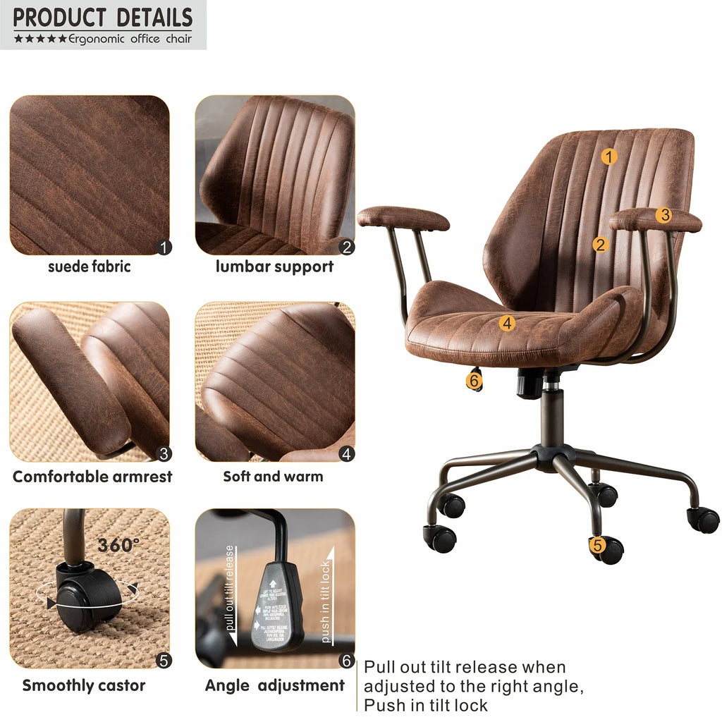 Nouveauté 2026 – Chaise de bureau ergonomique Ovios , chaise de bureau moderne en tissu suédé avec soutien lombaire pour bureau à domicile