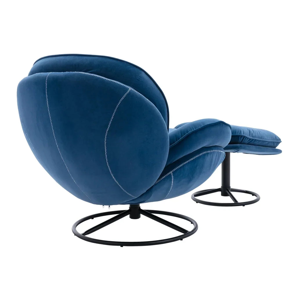 Nouveauté 2026 – Fauteuil pivotant Velvet avec repose-pieds, chaise longue moderne avec structure en métal, fauteuil de lecture confortable pour salon, chambre ou bureau, bleu