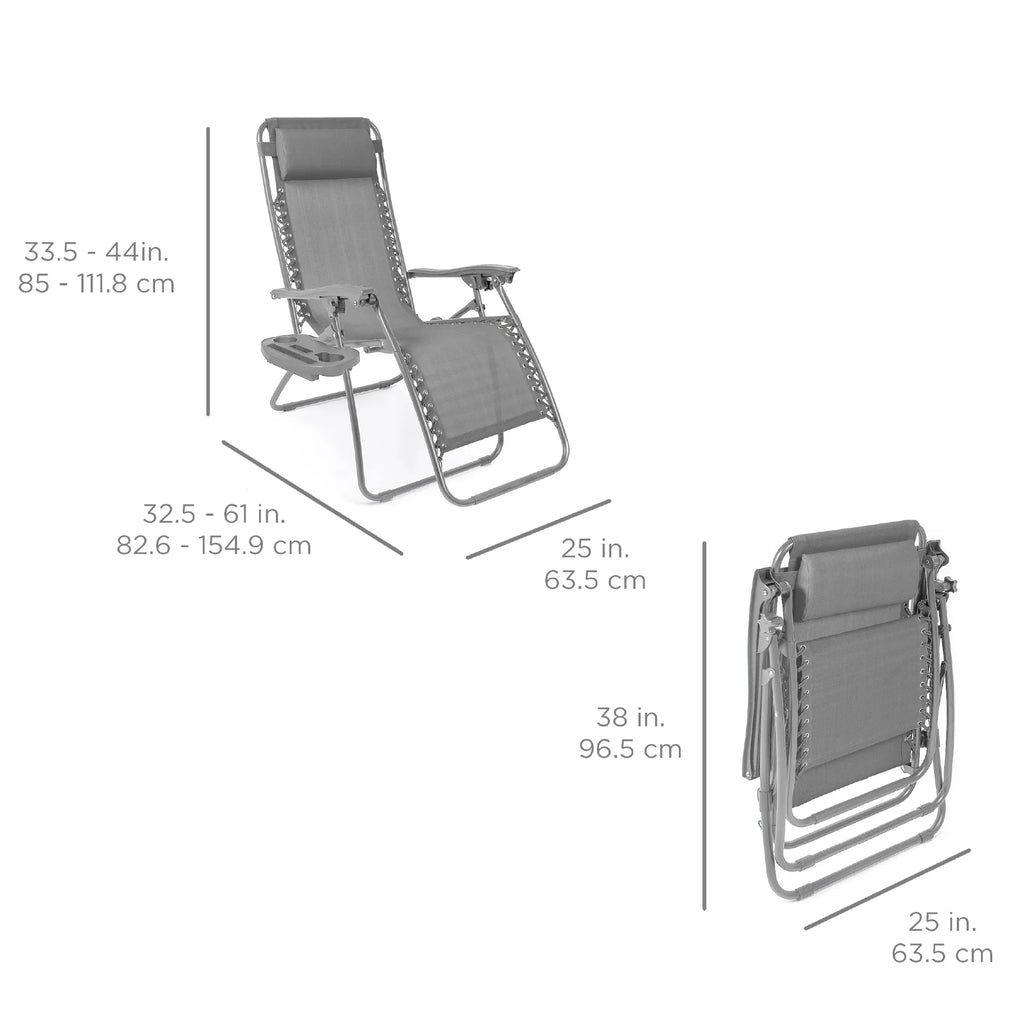 Nouveauté 2026 – Ensemble de 2 fauteuils inclinables zéro gravité Best Choice Products pour terrasse et piscine avec porte-gobelet - Gris