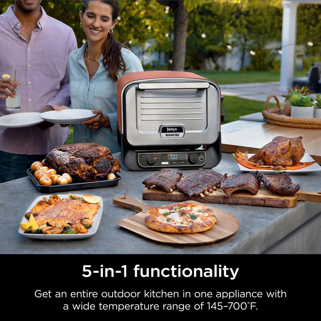 Nouveauté 2026 – Four à pizza à bois Ninja , four extérieur 5 en 1, 5 réglages de cuisson, technologie Ninja Woodfire, température jusqu'à 370 °C, fumoir, électrique