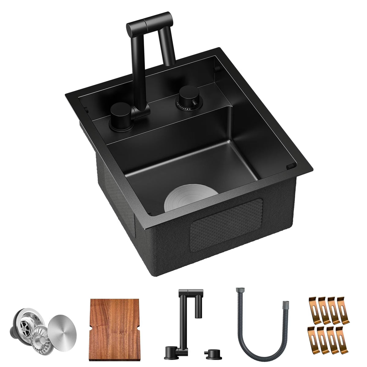 Nouveauté 2026 – Évier de cuisine pour VR TORVA , 33 x 38 x 18 cm, encastré sous plan, en acier inoxydable de calibre 16, à une cuve, avec robinet pliable et planche à découper, gris foncé