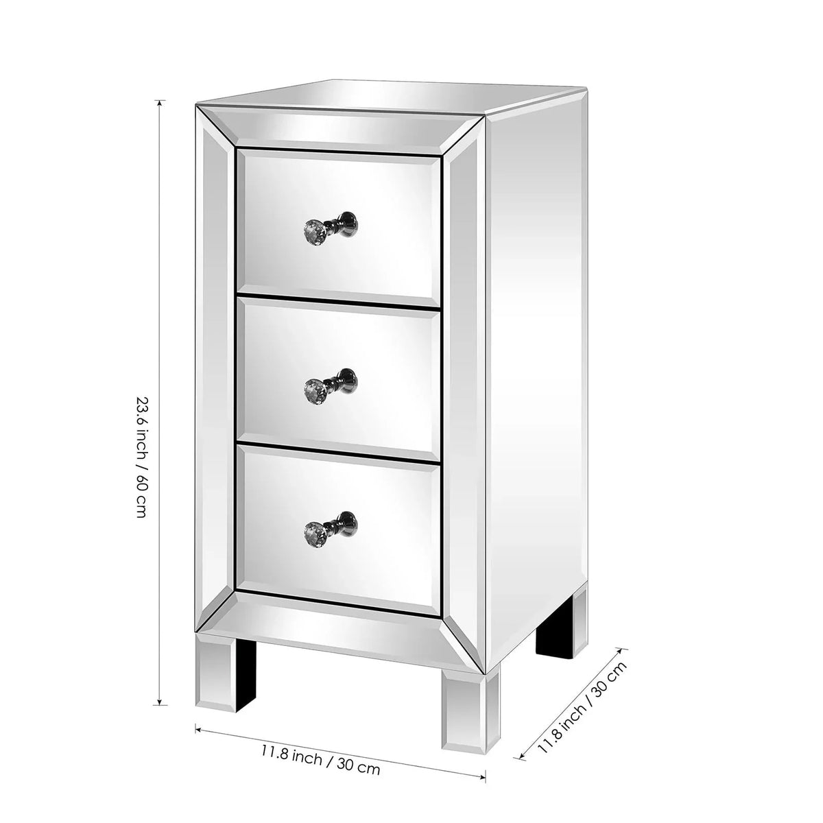 Nouveauté 2026 – Table de chevet Zimtown en verre miroir avec 3 tiroirs et rangement pour chambre à coucher