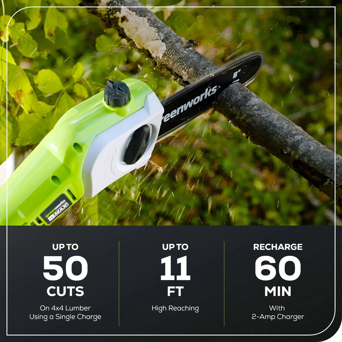 Nouveauté 2026 – Scie à perche sans fil Greenworks 40 V (50,8 cm) avec accessoire taille-haie + batterie 2,0 Ah et chargeur