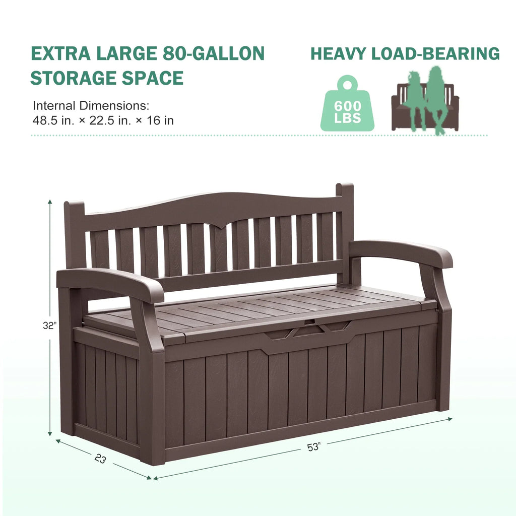 Nouveauté 2026 – Banc de rangement Homall de 80 gallons en plastique, fabriqué en résine durable et résistante aux intempéries, avec compartiment de rangement organisé de type Deckbox, pour patios et pelouses extérieures, noir