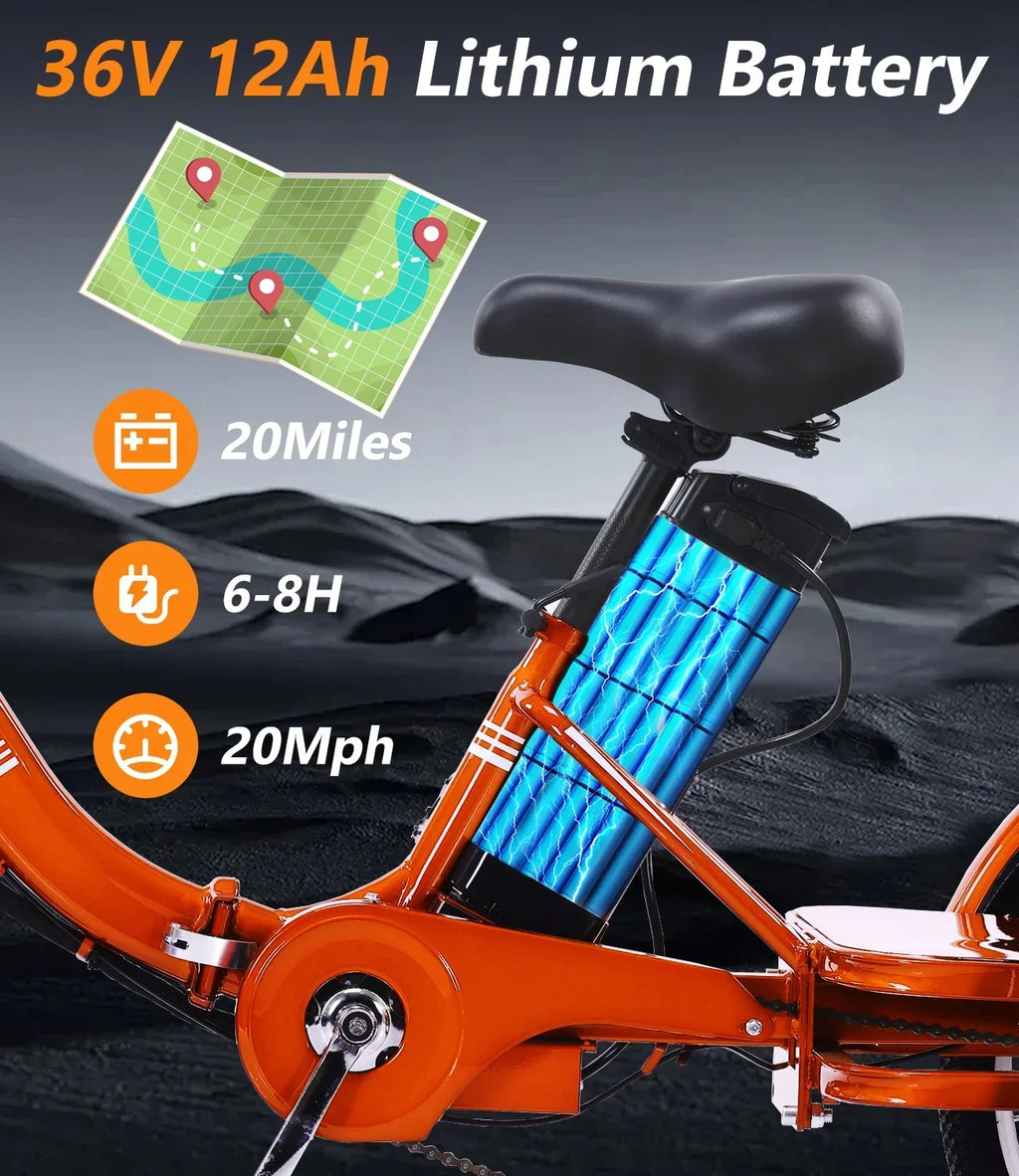 Nouveauté 2026 – Tricycle électrique NOMIGO pour adultes, pliable, à 3 roues, deux places, grand panier, moteur sans balais ultra-puissant de 350 W, batterie lithium 48 V 13 Ah, vitesse maximale de 32 km/h, orange