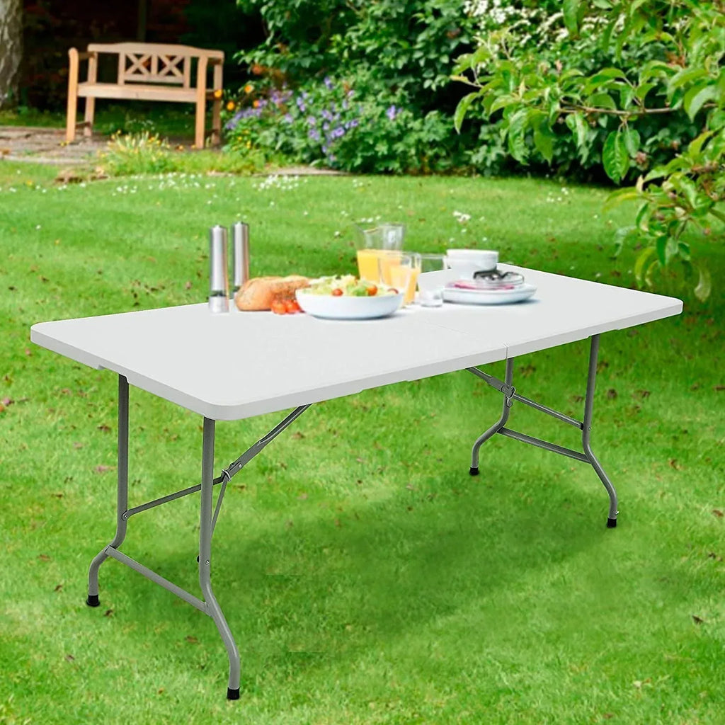 Nouveauté 2026 – Table pliante portable de 2,4 m (8 pi) en plastique blanc, idéale pour l'intérieur et l'extérieur, parfaite pour les fêtes, les pique-niques et le camping. Disponible en 4,2 m (4 pi), 1,8 m (6 pi) et 2,4 m (8 pi