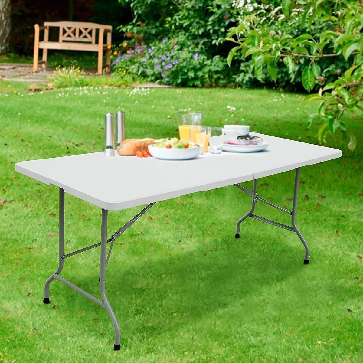Nouveauté 2026 – Table pliante portable de 2,4 m (8 pi) en plastique blanc, idéale pour l'intérieur et l'extérieur, parfaite pour les fêtes, les pique-niques et le camping. Disponible en 4,2 m (4 pi), 1,8 m (6 pi) et 2,4 m (8 pi