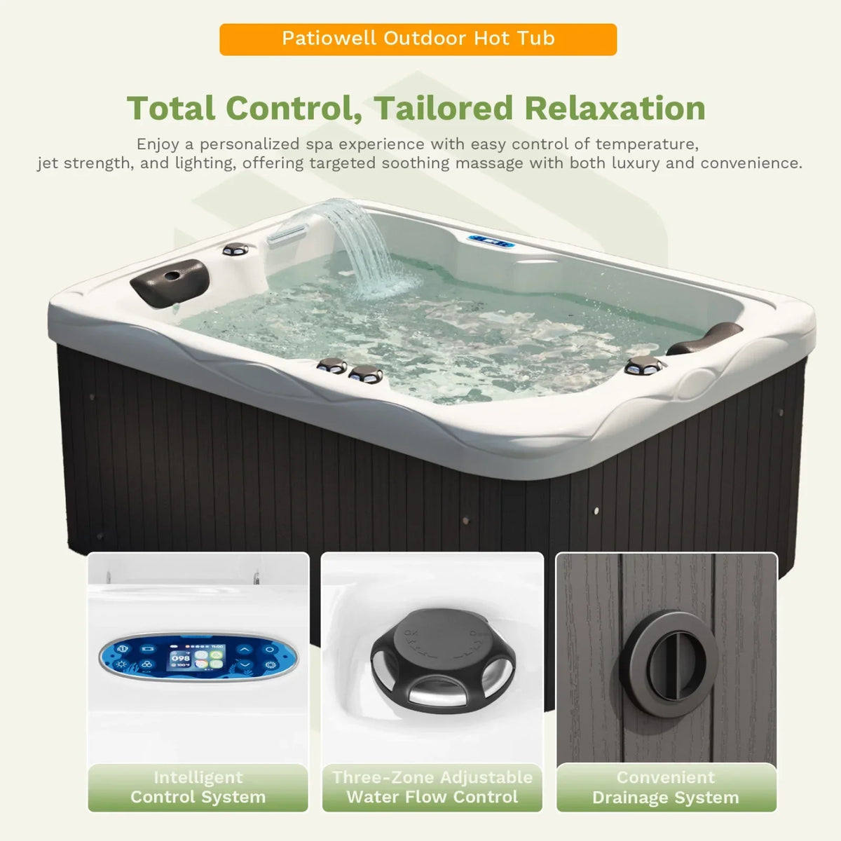 Nouveauté 2026 – Spa extérieur Patiowell 2 places , 41 jets de massage, éclairage LED, système de purification d'eau intégré, 900 L, noir