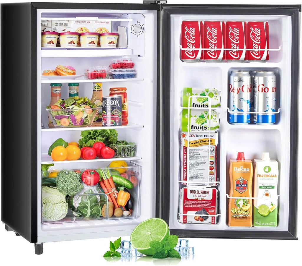 Nouveauté 2026 – Mini-réfrigérateur pour chambre à coucher, 3,2 pi³ (81 L), petit réfrigérateur avec congélateur pour dortoir ou bureau, compact, à une porte, thermostat réglable, silencieux, noir