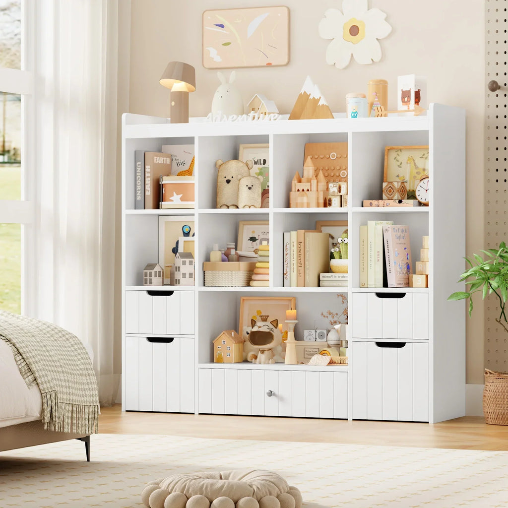 Nouveauté 2026 – Coffre de rangement pour jouets Homfa avec compartiments, tiroirs amovibles, bibliothèque pour chambre ou salon, gris