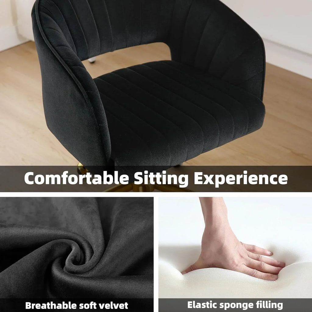 Nouveauté 2026 – Chaise de bureau Westice , chaise de travail en velours, chaise pivotante réglable en hauteur avec base dorée, idéale pour coiffeuse, bureau, salon ou salle informatique, beige