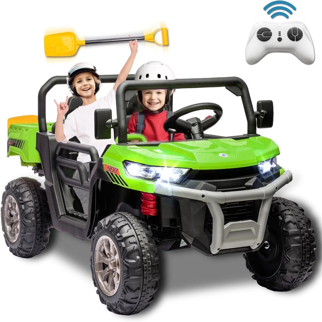 Nouveauté 2026 – Camion électrique Xuanlur 24V 2 places pour enfants , avec moteur 2x200W, benne basculante/pelle, pneus résistants, lumières LED, musique et télécommande, noir