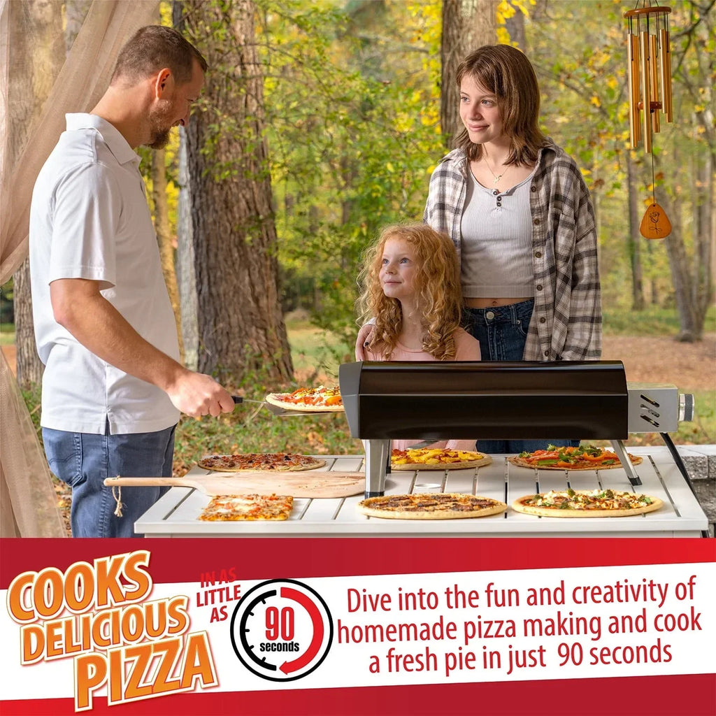 Nouveauté 2026 – Four à pizza à gaz d'extérieur Deco Chef , modèle pliable et portable, pierre de cuisson auto-rotative facile à utiliser, noir