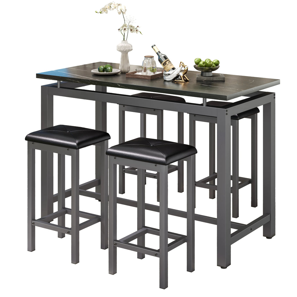 Nouveauté 2026 – Ensemble de table haute 5 places , table de bar et tabourets assortis, table à manger minimaliste avec tabourets sans dossier, ensemble table et chaises de bar avec plateau en bois pour cuisine, appartement ou bistrot - Gain de place