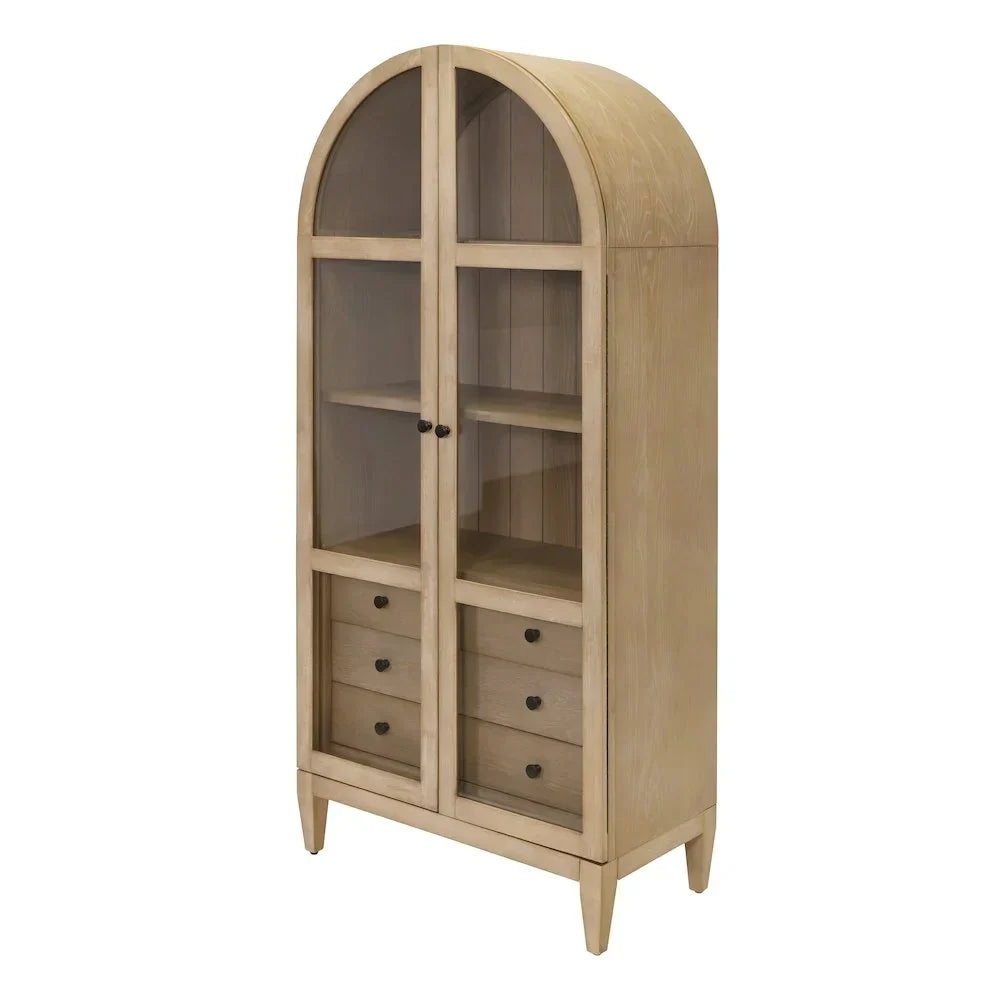 Nouveauté 2026 – Vitrine/bibliothèque cintrée en bois Modern , entièrement assemblée, marron clair