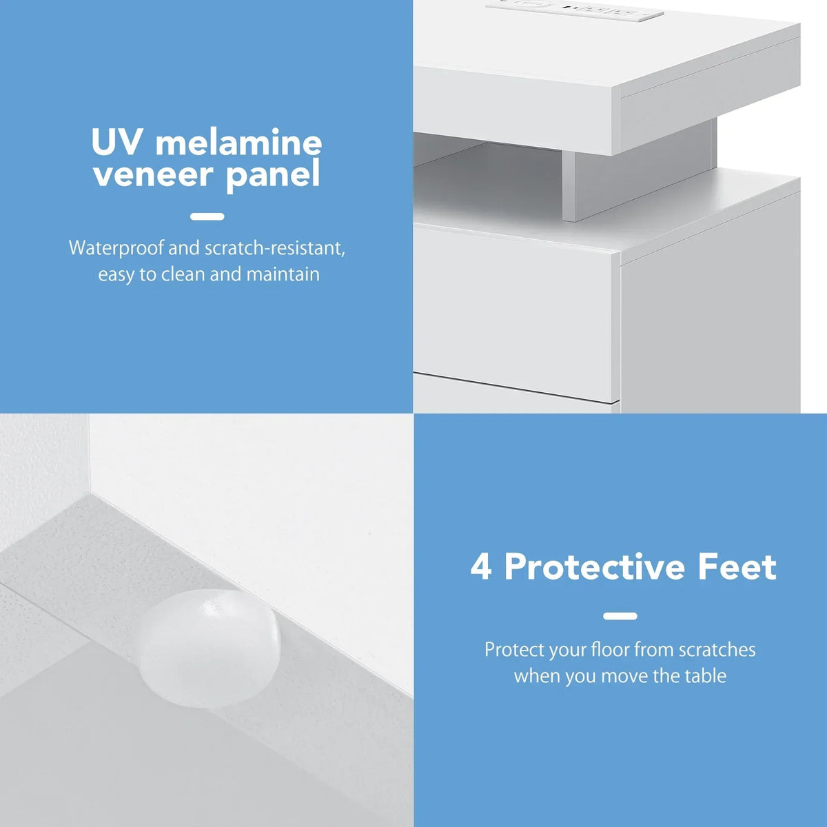 Nouveauté 2026 – Table de chevet LED Hommpa avec station de charge sans fil, ports USB Type-C, 3 tiroirs, finition laquée noire, style moderne et élégant, hauteur 68 cm (26,8 pouces). Idéale pour la chambre à coucher