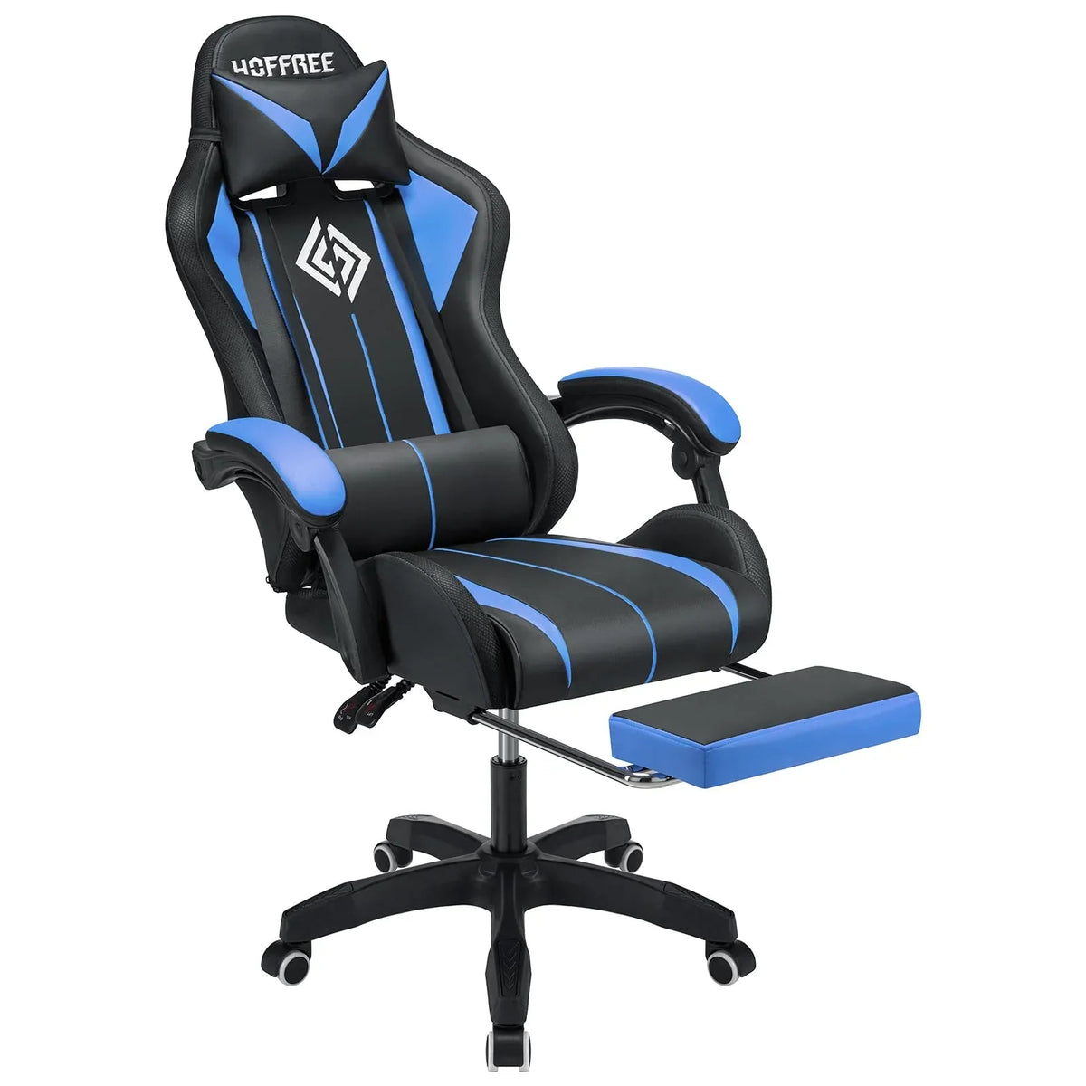 Nouveauté 2026 – Fauteuil de jeu RGB avec haut-parleurs, massage, éclairage LED et repose-pieds, dossier haut, bleu et noir, pour adultes