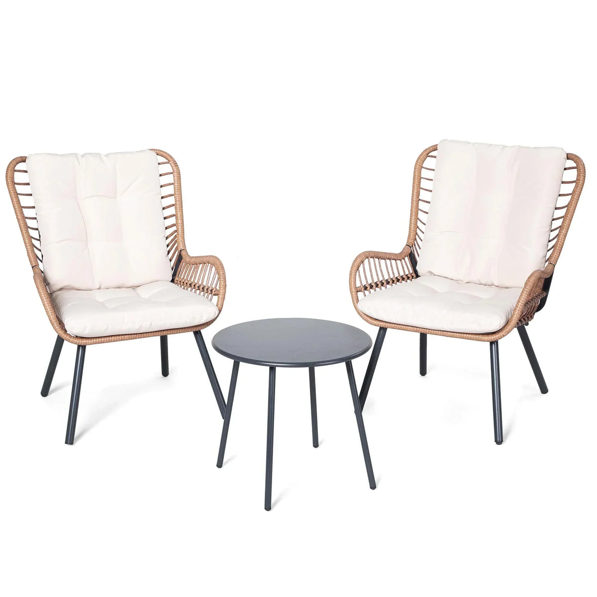 Nouveauté 2026 – Ensemble de mobilier de patio 3 pièces LAUSAINT HOME , comprenant un bistro d'extérieur à dossier haut, une table basse et des coussins beiges pour jardin ou terrasse