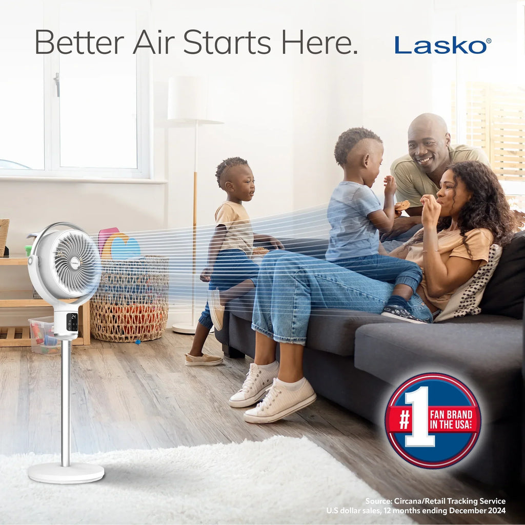 Nouveauté 2026 – Ventilateur sur pied Lasko Whirlwind 7" à 24 vitesses, mouvement orbital, débit d'air de 25 pi/s, télécommande, APDC301