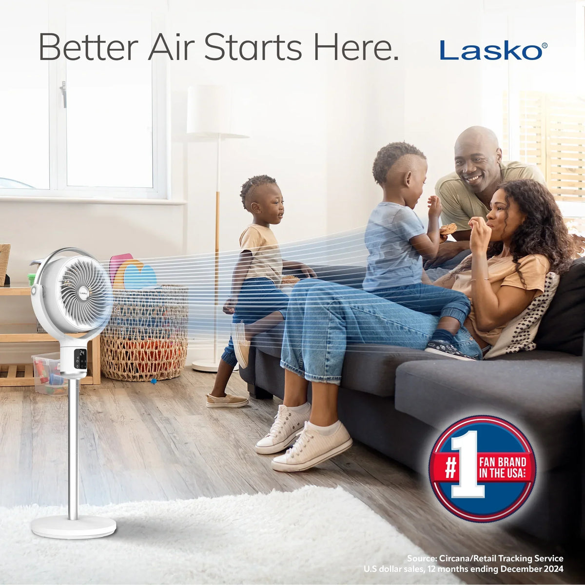 Nouveauté 2026 – Ventilateur sur pied Lasko Whirlwind 7" à 24 vitesses, mouvement orbital, débit d'air de 25 pi/s, télécommande, APDC301