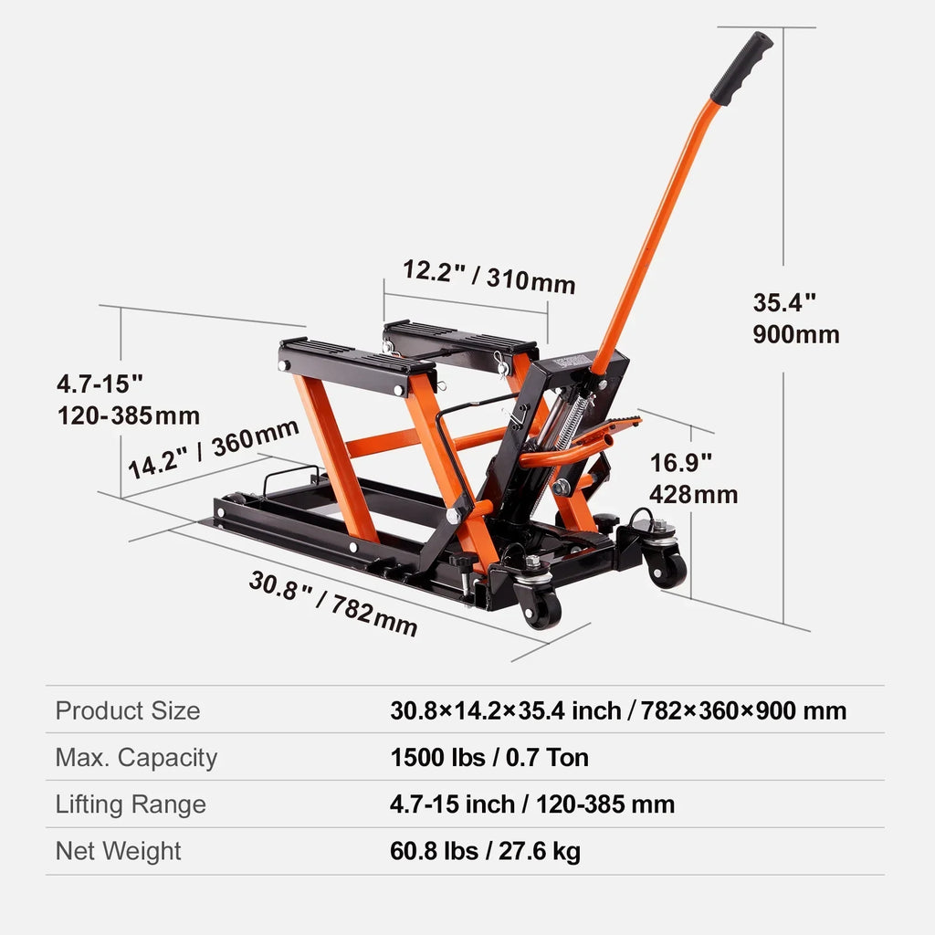 Nouveauté 2026 – Cric hydraulique de levage pour moto, quad et VTT KFFKFF 1500 lb (680 kg) avec pompe hydraulique et support pour moto tout-terrain