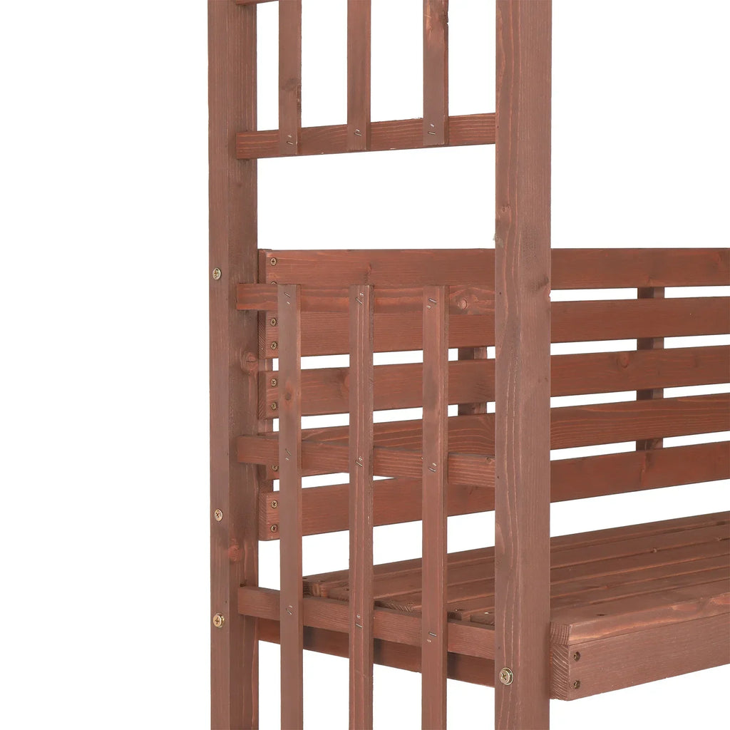Nouveauté 2026 – Arche en bois de 2,1 m (6,8 pi) avec banc pour 2 personnes, treillis pour plantes grimpantes, décoration extérieure pour jardin, pelouse, terrasse, marron foncé